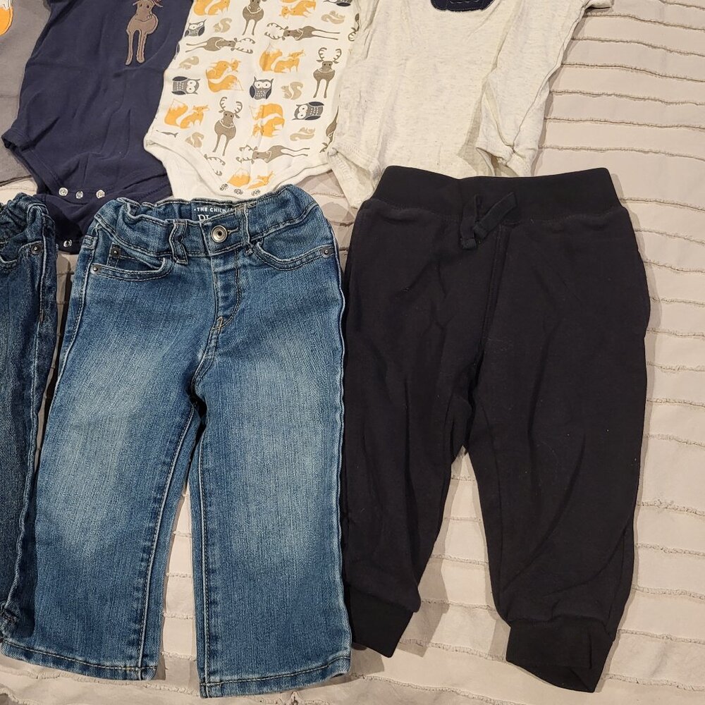 9-12 Month Baby Boy Bundle Short Sleeve Woodland Animals Pants Jeans - Picture 2 of 4
